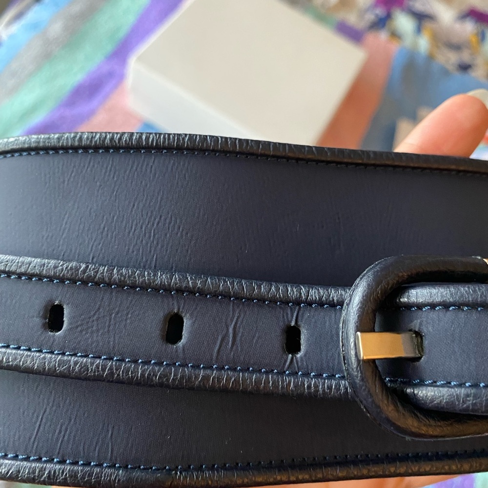 Emporio Armani Roman Stud Buckle Leather Wide Belt Navy Blue NWT - Picture 8 of 10